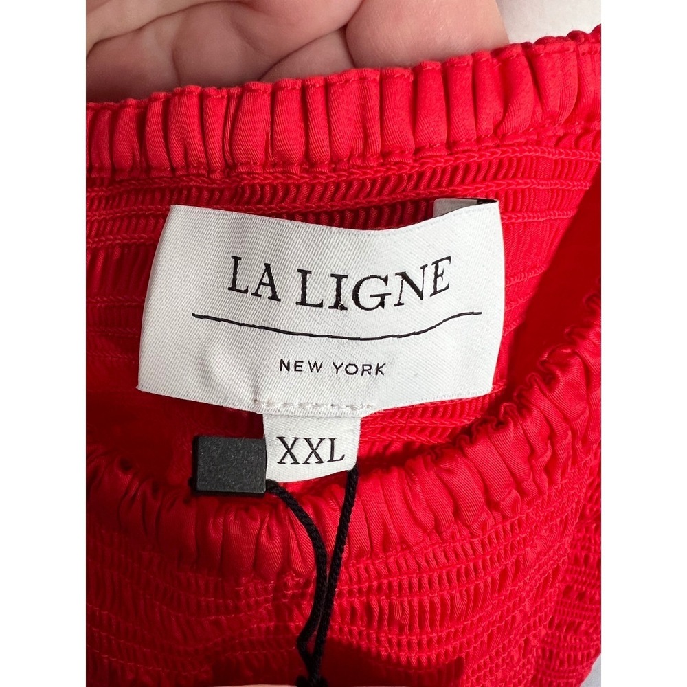 NWT La Ligne Vivan Midi Dress Poppy Red 100% Cotton Smocked Bodice Size 2X $295 - Picture 4 of 14